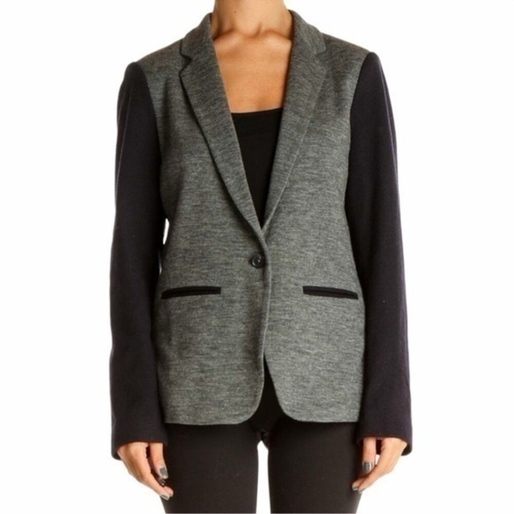 J. Crew Navy Blue Contrast Knit Wool Blend Blazer Jacket Size 0